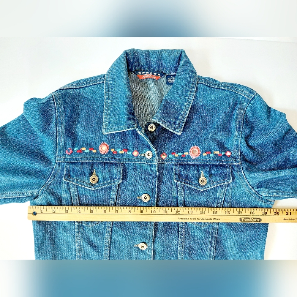 80s Boho Embroidered Mirror Denim Jacket Medium Agapo Trucker Hippie - Picture 6 of 8